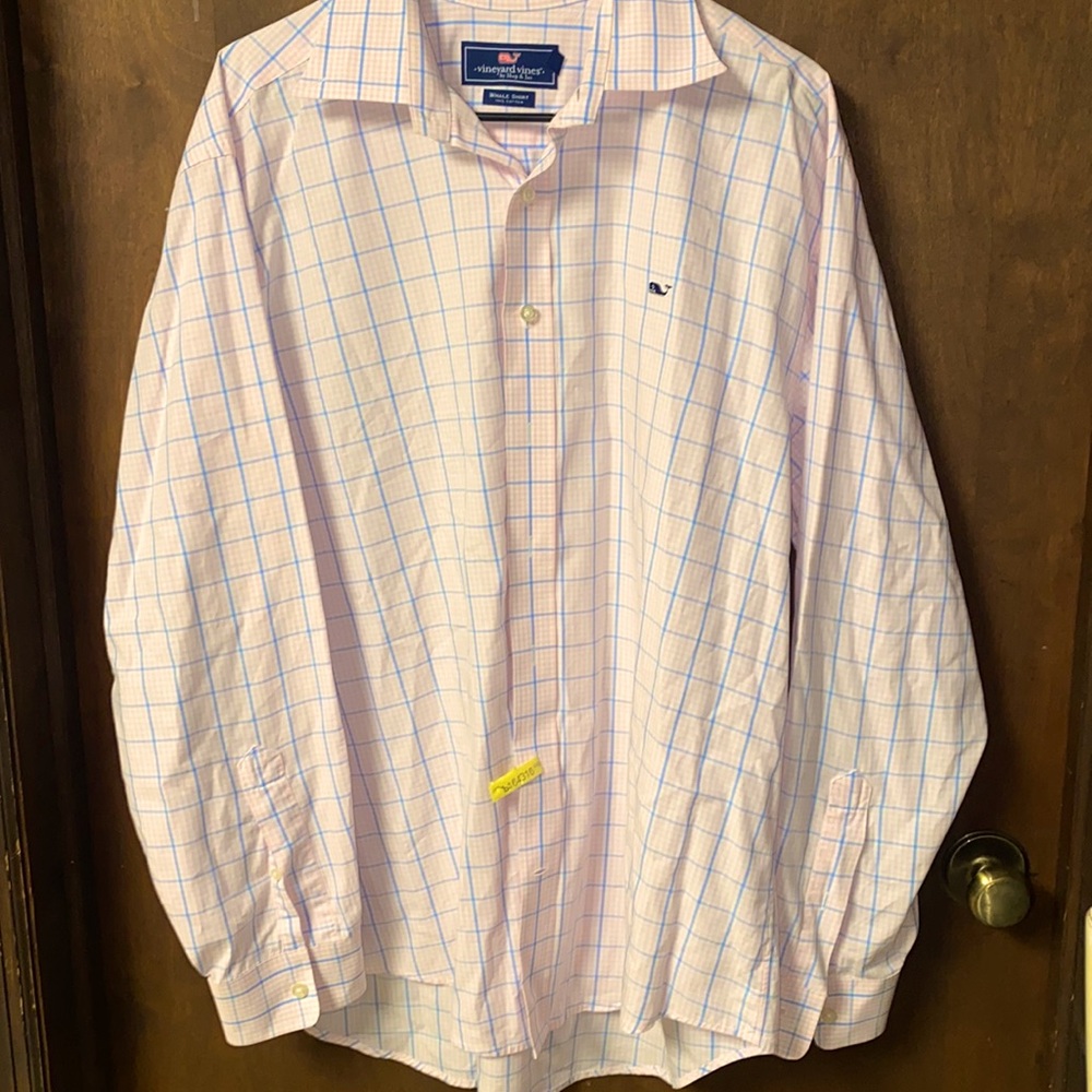 Vineyard vines pink and blue plaid button down polo shirt size lg